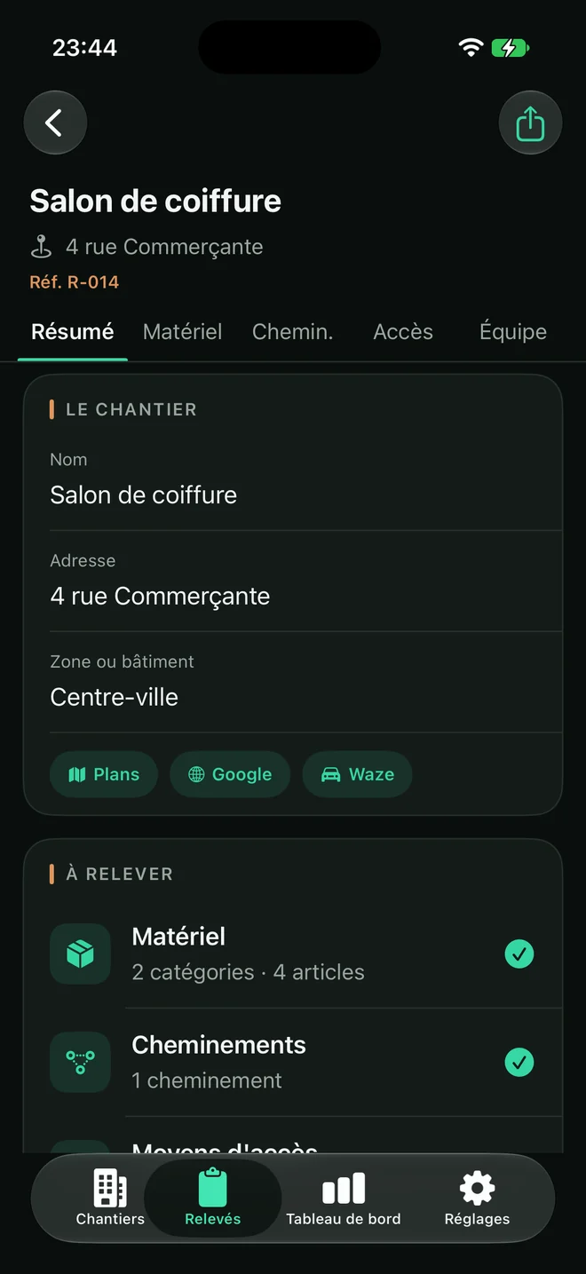 Détail d’un relevé
